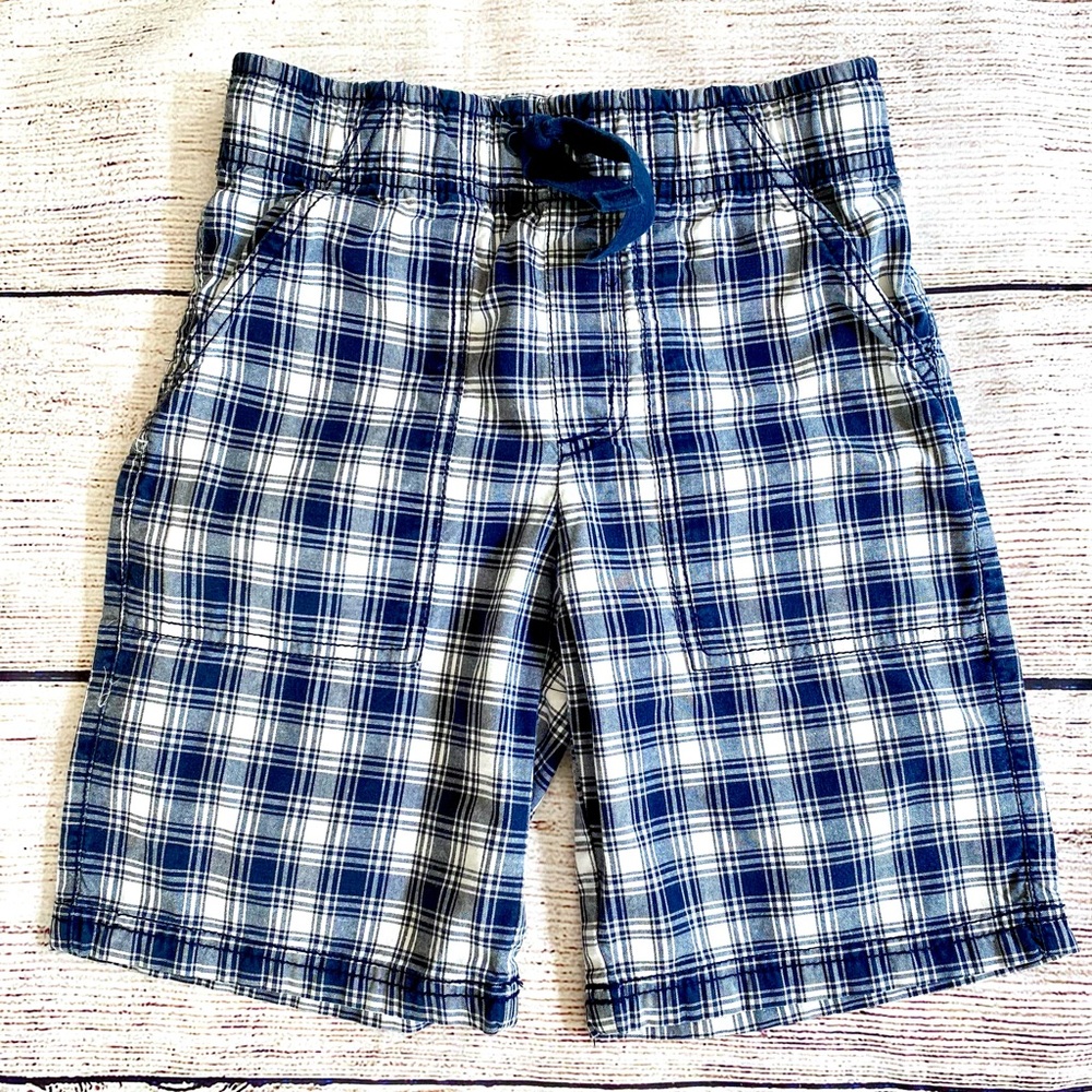 Gymboree Navy White Plaid Pull On Shorts Boy's Sz 6